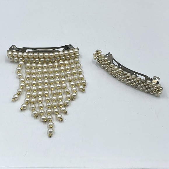 The Unbranded Brand Accessories - Vintage 2pc Faux Pearl Hair Barrette Set‎ Waterfall Fringe Drape Beaded Wedding